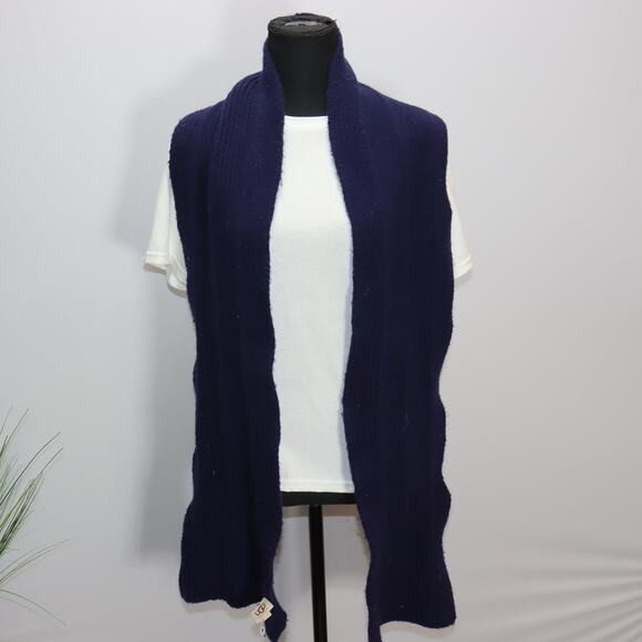 UGG Australia Navy Knit Long Scarf Ribbed Wool Blend Winter Wrap - Picture 1 of 4